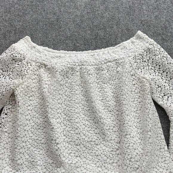 Y2K Style Top Small White Lace Off Shoulder‎ Bell Sleeve Boho Cottagecore Crop - Picture 2 of 13